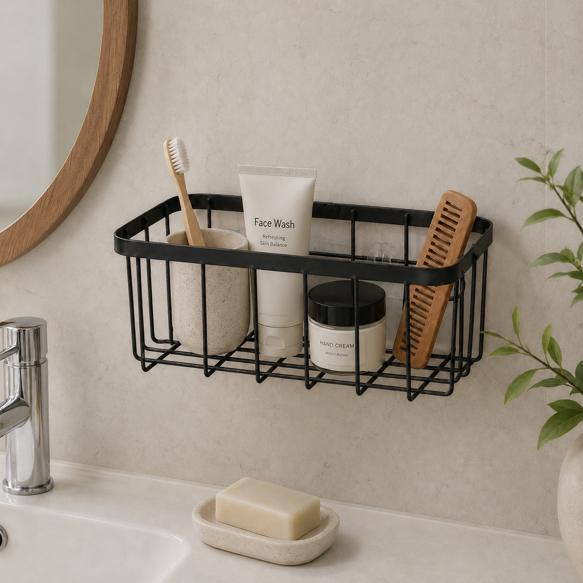 Wall Mounted Bathroom Storage Basket, Multipurpose Wall Storage Basket, Space Saving Bathroom Wall Shelf