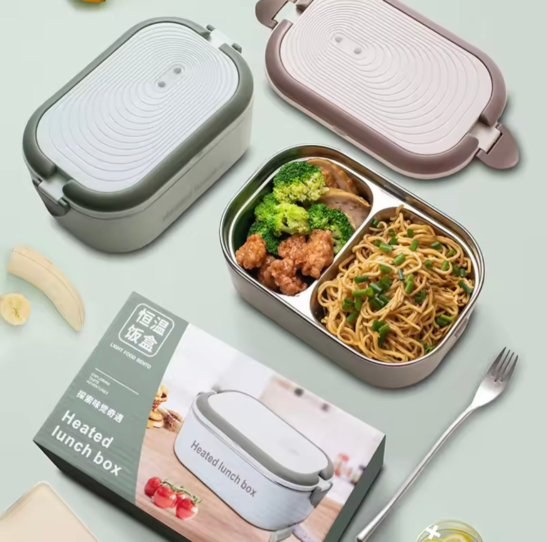 Stainless Steel Electric Lunch Box, Portable Insulated Electric Lunchbox, 2 Compartment Plug In Lunchbox