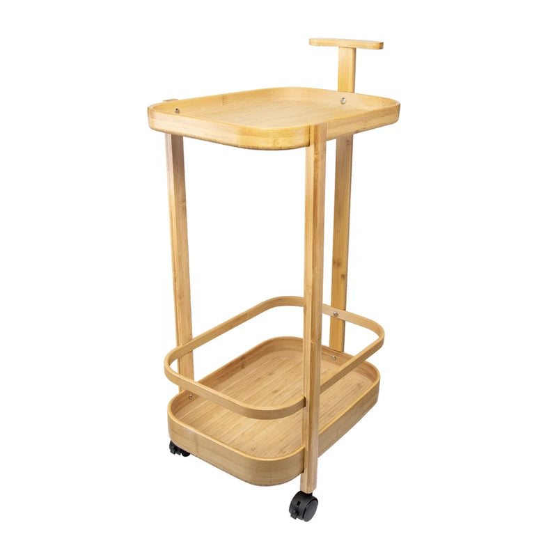 2 Tier Bamboo Rolling Serving Trolley, Multi Purpose Kitchen & Dining Cart, Dining Table Serving Trolley, Wooden Rolling Food Serving Cart
