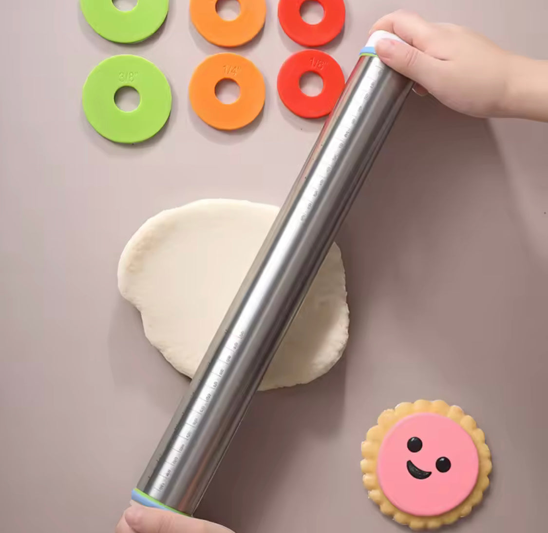 Adjustable Rolling Dough Roller, Removable Ring Dough Mat, Detachable Stainless Steel Rings Dough Roller, Kitchen Roti Belan