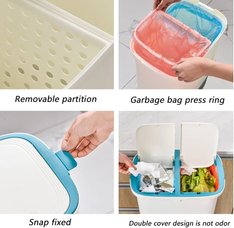 3 In 1 Kitchen Waste Bin Organizer, 2 Layers Garbage Container With Wheels, Smart Dual Trash Bin with Storage Drawer, Multi Layer Kitchen Dustbin, Rolling Kitchen Trash Bin with Drawer, Dual Compartment Waste Sorting Bin