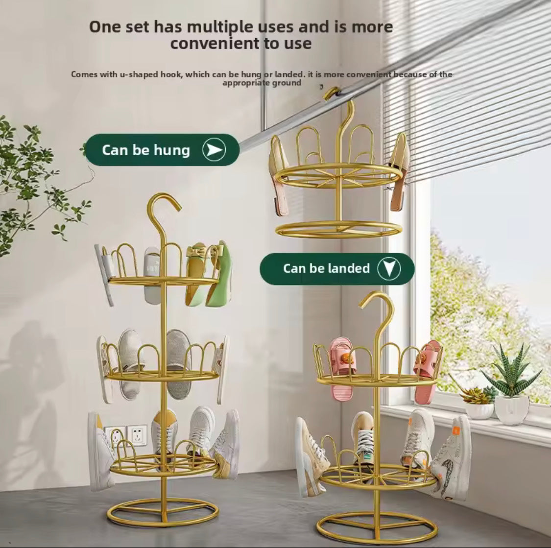 Drying Shoe Rack With Drain Plate, Rotating Drying Shoe Rack, Floor Standing Rotating Slipper Rack