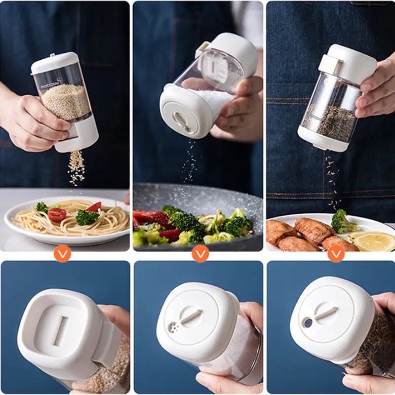 Press Type Spice Shaker, Measuring Seasoning Box, Press-Type Quantitative Salt Shaker, Household Metering Press Salt Sprinkling Tank