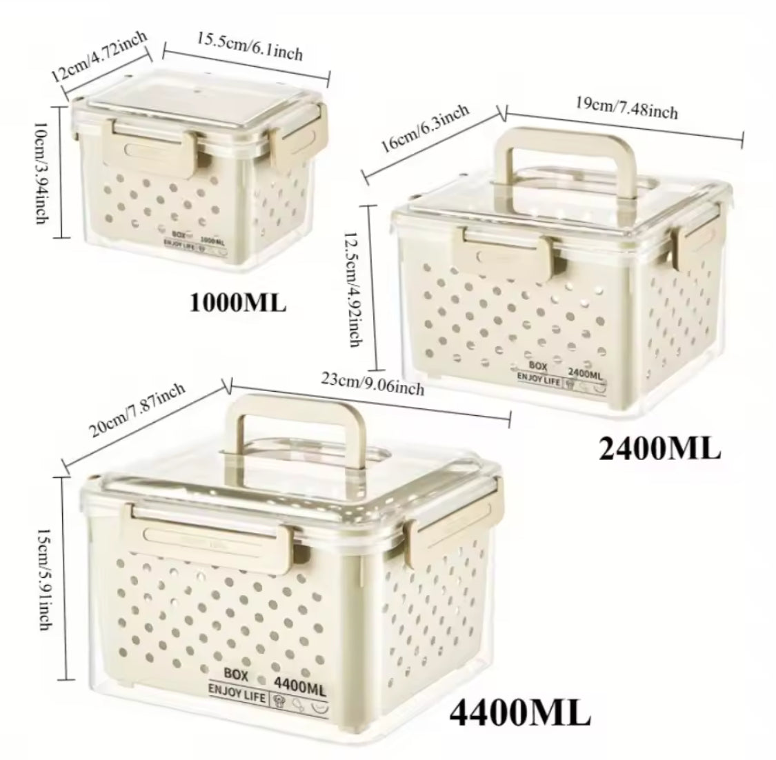 3pcs Refrigerator Organizer Box With Draining Basket, Transparent Refrigerator Food Storage Box, Multi Use Fridge Fruit Vegetable Storage Box