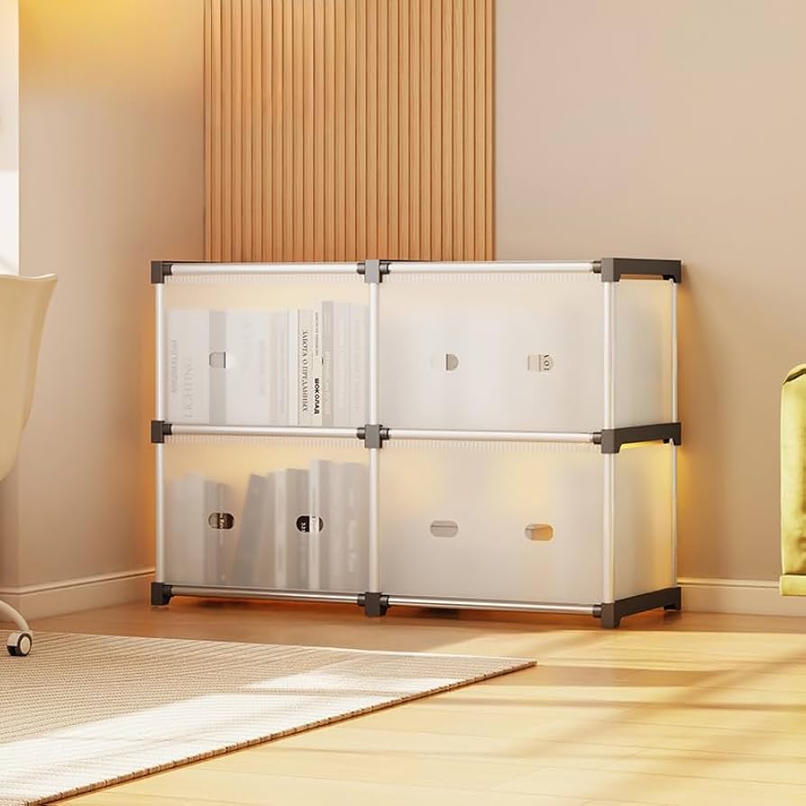 Multiayer Dustproof Cabinet Storage Shelf, Plastic Book Cabinet Organizer, Multipurpose Storage Rack, Portable Wardrobe Cabinet, Clothes Storage Organizer, No Installation Storage Cabinet