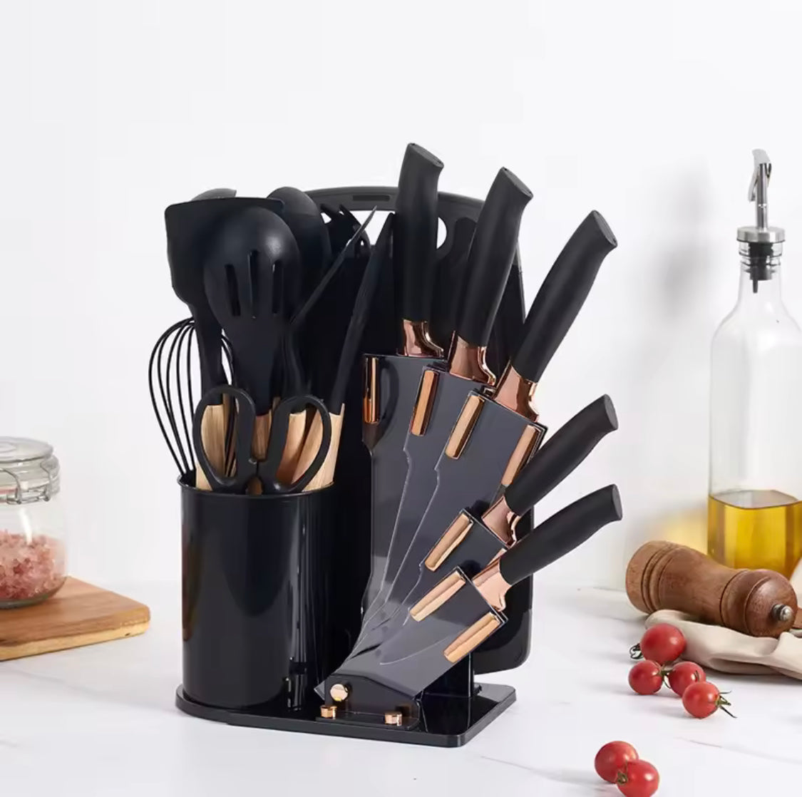 Set Of 20 Silicone Kitchen Utensil With Chopping Board, Cooking Spoon Knife & Fork Set, Wooden Handle Cooking Tool Set
