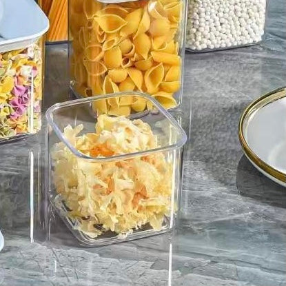 Marble Transparent Storage Jar, Kitchen Square Jar with Lid, Multigrain Tank Container for Cereal, Stackable Kitchen Bulk Sealed Cans, Airtight (500ml, 600ml, 800ml, 1200ml) Food Organizer