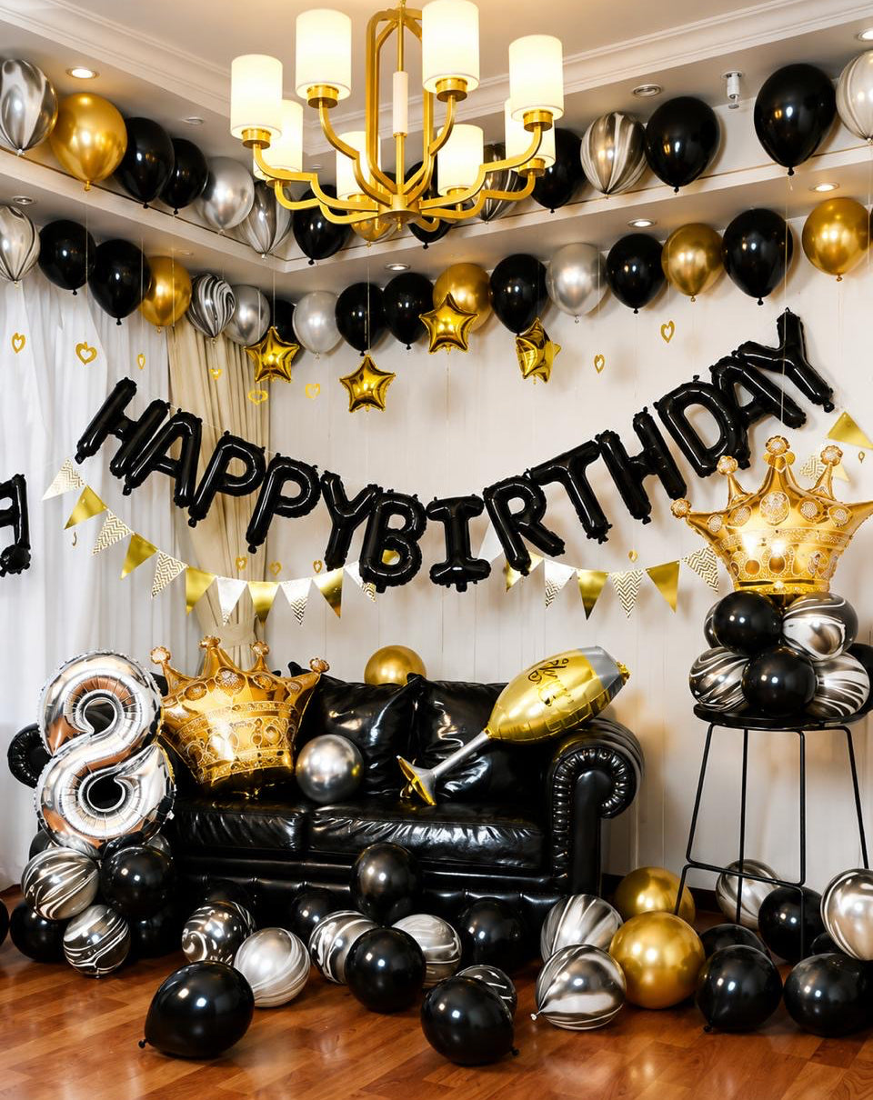 Luxury Black Marble Happy Anniversary / Birthday Balloons Deal, Happy Anniversary / Birthday Deal, Party Supplies