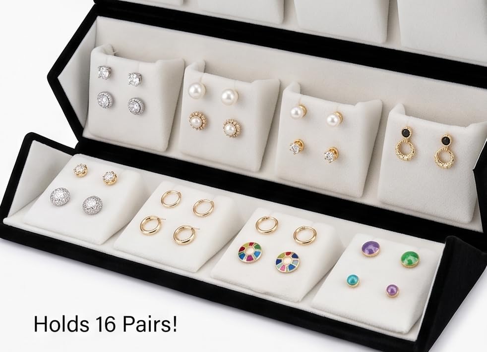 Foldable Earring Organiser Box, Portable Jewellery Display Storage, Large Capacity Necklace And Jewellery Organizer, Elegant Velvet Jewellery Storage Case