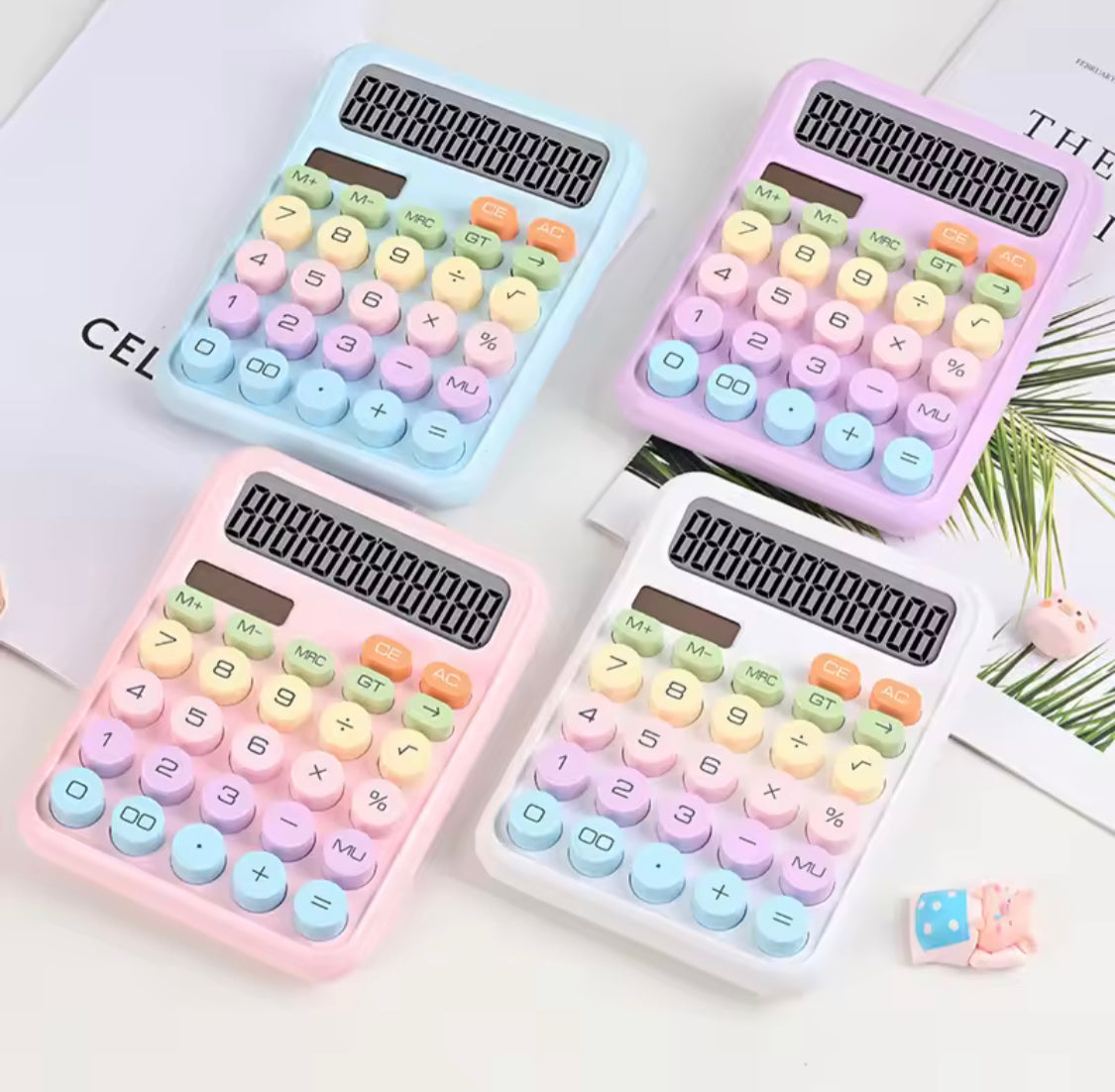 Big Buttons Large LCD Display Calculators, Cute 12 Digits Mechanical Switch Calculator, Kids LCD Display Calculator