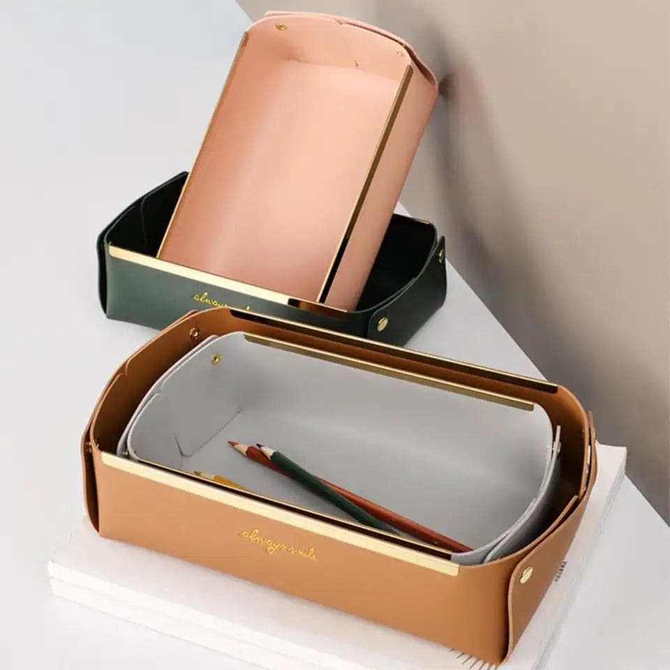 Folding Jewellery Tray, Sundries Storage Tray, Collapsible Faux Leather Large Capacity Sundries Organizer Box, Nordic Style Leather Organizer, Rectangle Desktop Organizer Box, Multipurpose Catchall Tray for Key Jewelry, Desk Dresser Top Organizer