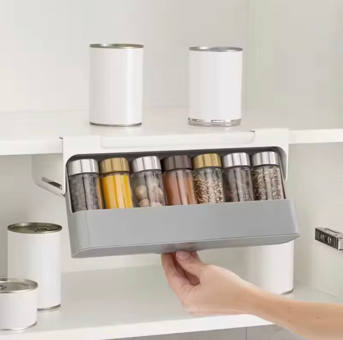 Under Shelf Spice Organizer with 6 Bottles, Kitchen Seasoning Bottle Storage Rack, Self-Adhesive Spice Rack Organizer