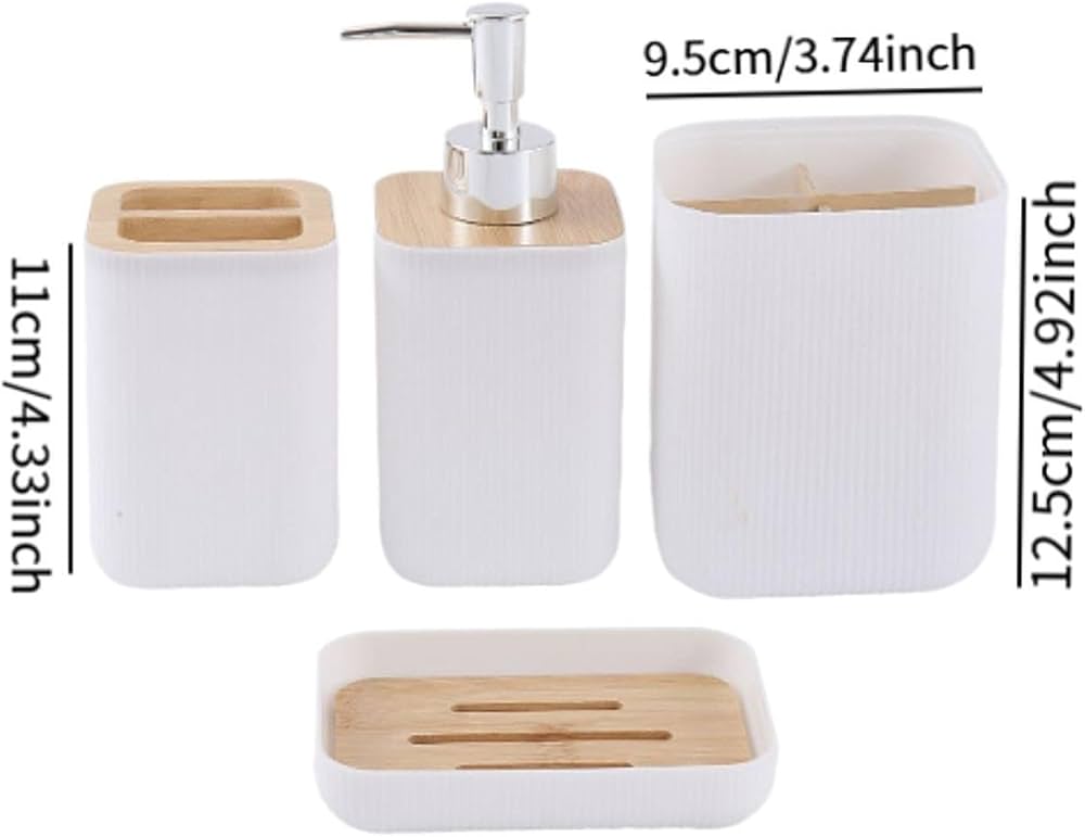 4pcs Bathroom Soap Dispenser Set, Bathroom Counter Tray Set, Toothbrush Holder Set, Bathroom Accessories Set