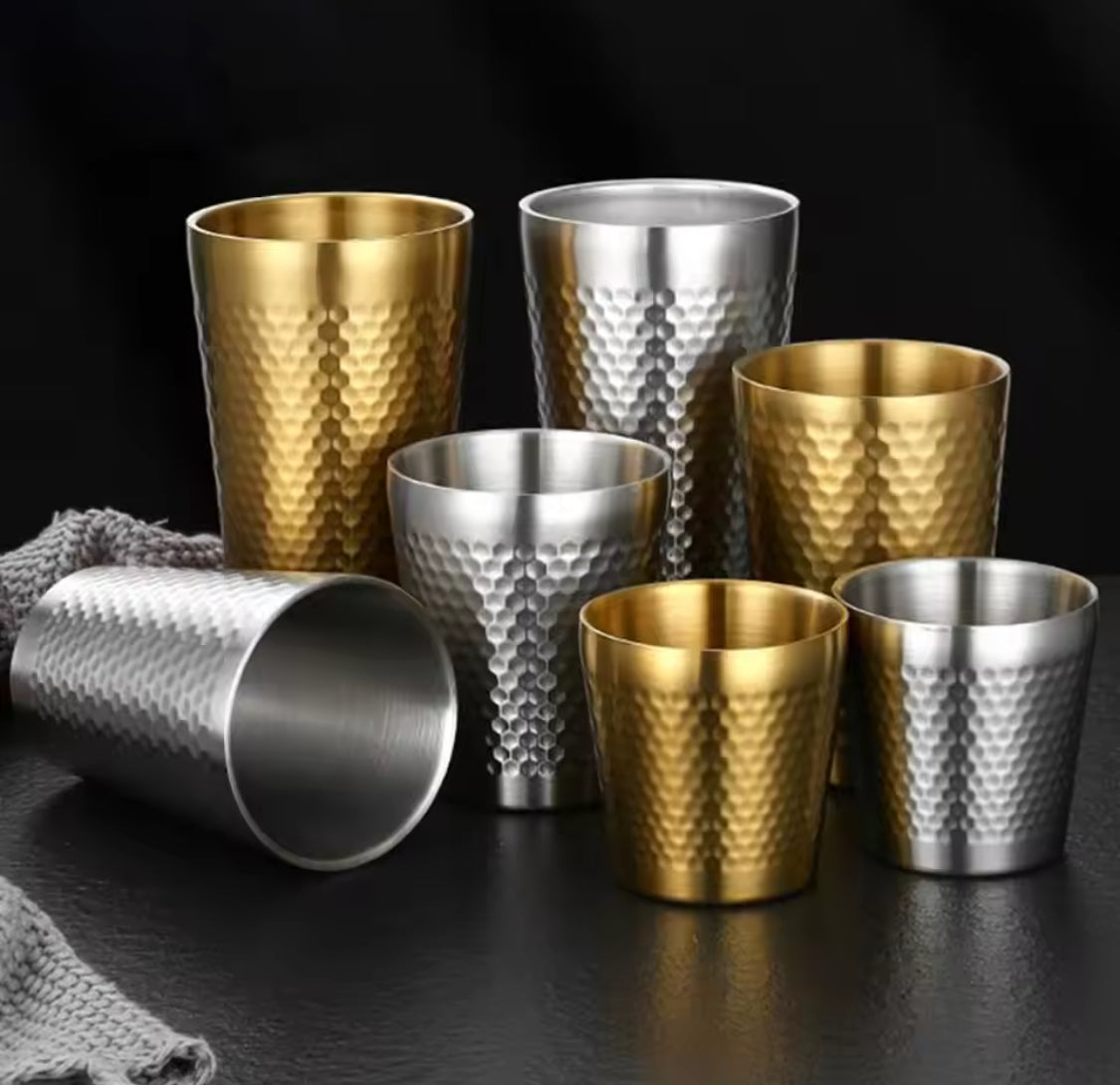 Stainless Steel Hammered Texture Glass, Double Wall Bevarage Glass, Drinkware Party Glass