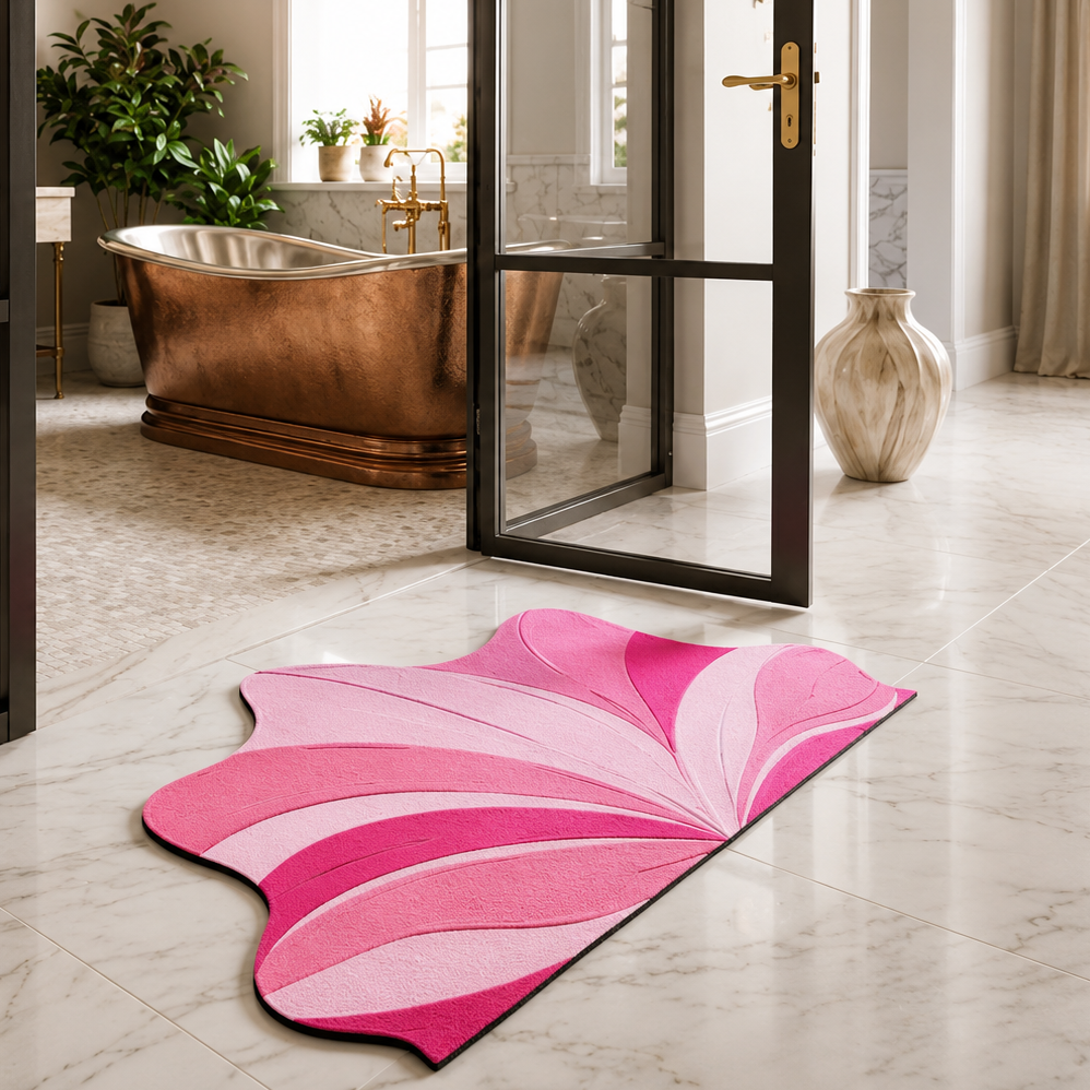 Pink Blossom Absorbent Floor Rug, Lotus Bloom Bath Mat, Pink Petal Comfort Rug, Elegant Lotus Door Mat