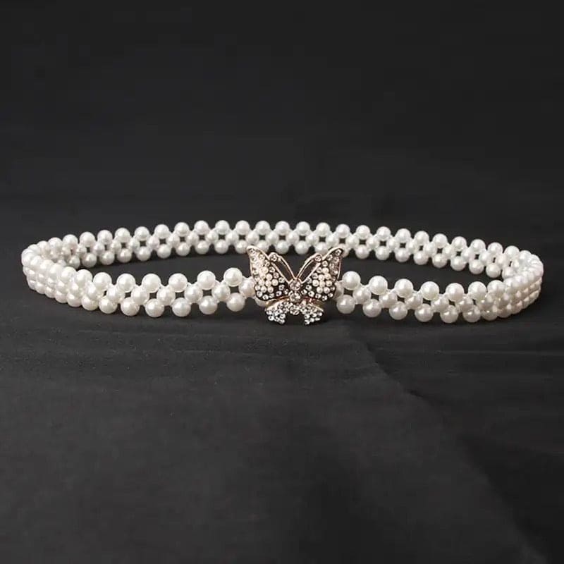 Pearl Waist Chain, Korean Version Rhinestone Pearl Decorative Belt, Fashion Sweet Dress Elastic Belt, Women Designer Belt, Elegant Elastic Pearl Waist Chain, Pearl Design Stretchable Waist Belt For Casual And Partyware