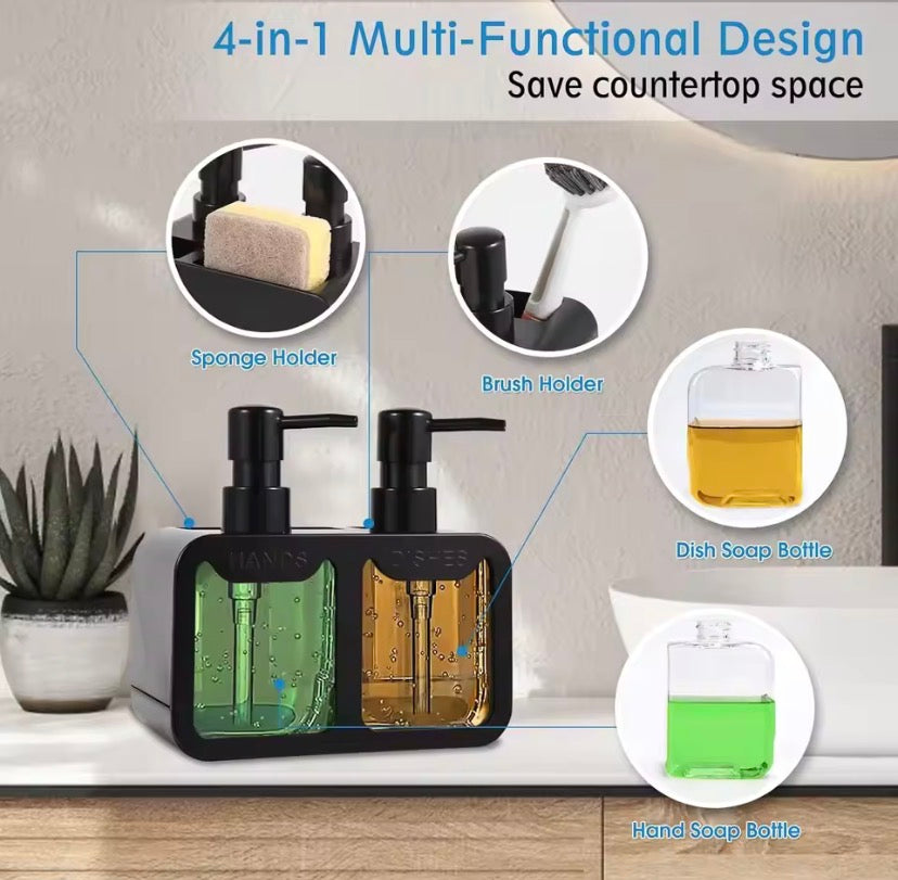 4 in 1 Manual Press Liquid Dish and Hand soap Dispenser, Dishwashing Soap Dispenser, Soap Dispenser With Sponge Holder