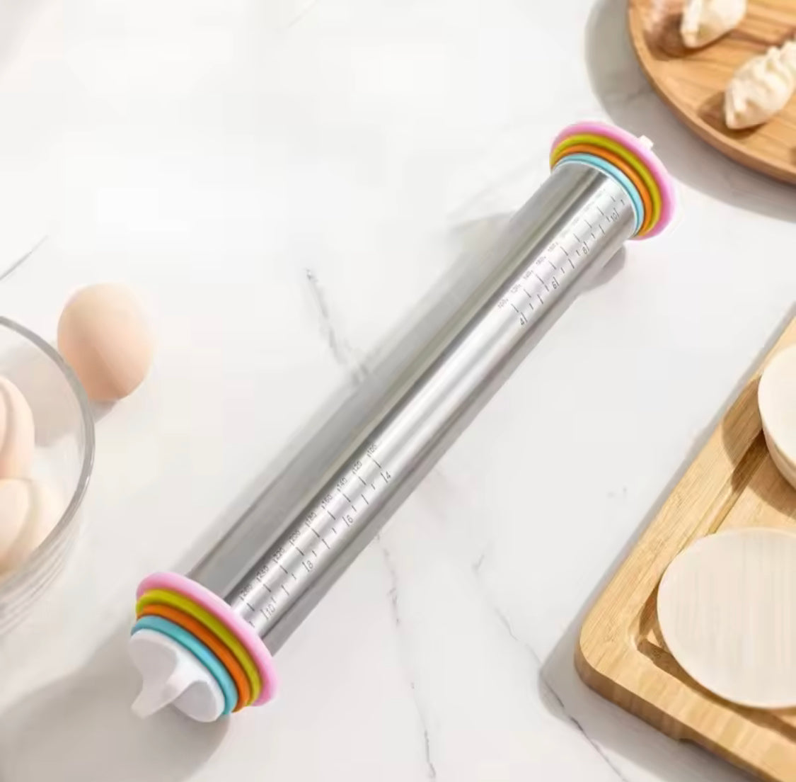 Adjustable Rolling Dough Roller, Removable Ring Dough Mat, Detachable Stainless Steel Rings Dough Roller, Kitchen Roti Belan