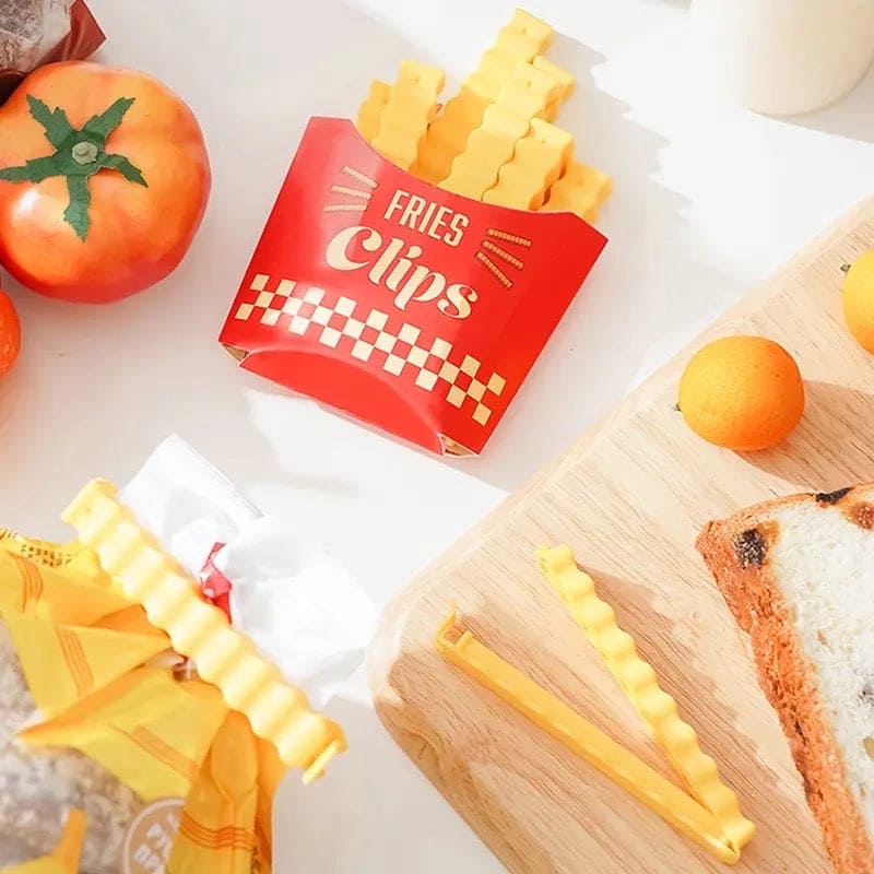 Set Of 12 Fries Sealing Clip, Creative French Fries Bag Sealer with Holder, Fridge Magnet Bag Clips, Food Seal Clip, Snack Sealing Sealing Clamp, Moisture-proof Preservation Clip, Crinkle Chips Closure Clip
