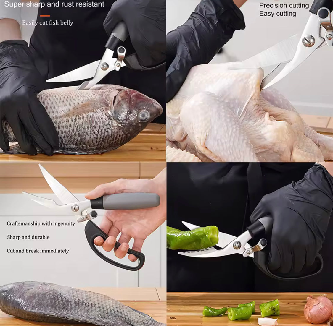 Effort Saving Spring Kitchen Shears, Multifunctional Meat Scissors, Heavy Duty Meat Poultry, Kitchen Cutting Tool