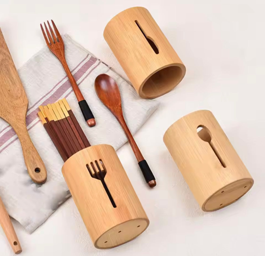 Eco Friendly Natural Bamboo Chopsticks Holder, Kitchen Storage Holder, Multifunctional Household Tableware Spoon Box