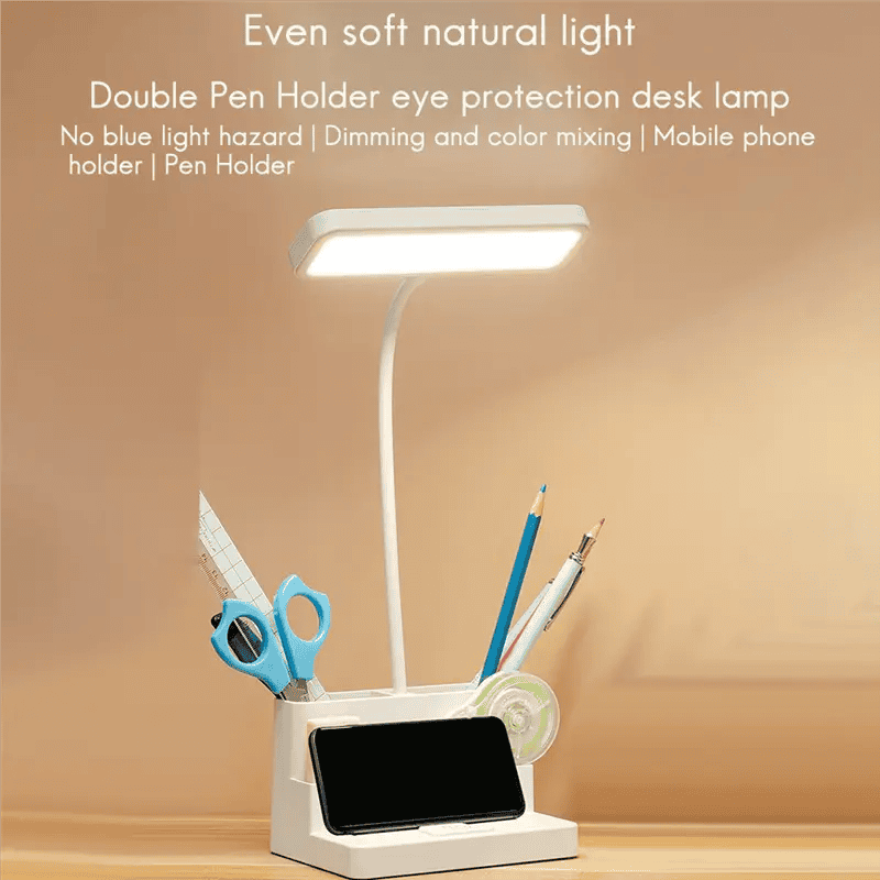 LED Table Lamp With Pen Holder, Long Bright Learning Light, Touch Control Night Light, Rechargeable Study Lamp, 3 Modes Dimming Bedside Light, Adjustable Gooseneck Reading Lamp