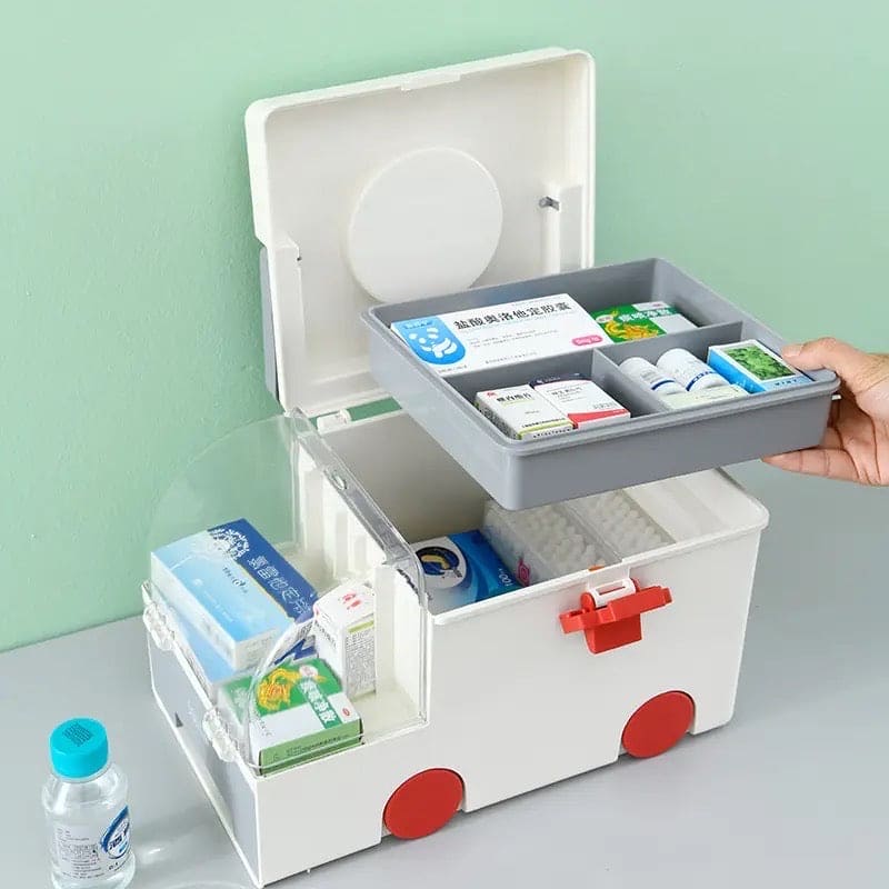 Cute Ambulance Medicine Box, Large-capacity Medicine Kit Storage Box, Household Compartmental Medicine Box, Portable First Aid Kit Container, Creative Emergency Pharmacy Pill Organizer
