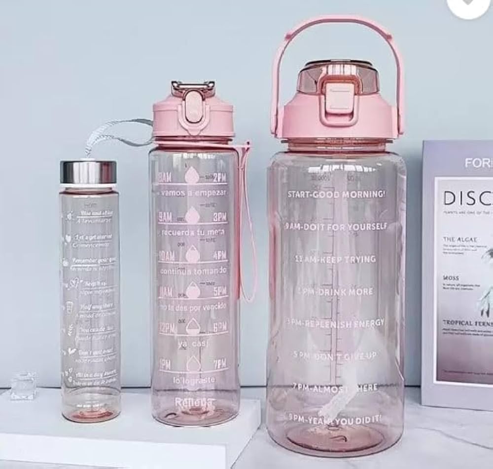 Pack Of 3 Transparent Motivational Water Bottle, Large Capacity Water Bottle, Sports Water Bottle, Transparent Refillable Leakproof Water Bottle