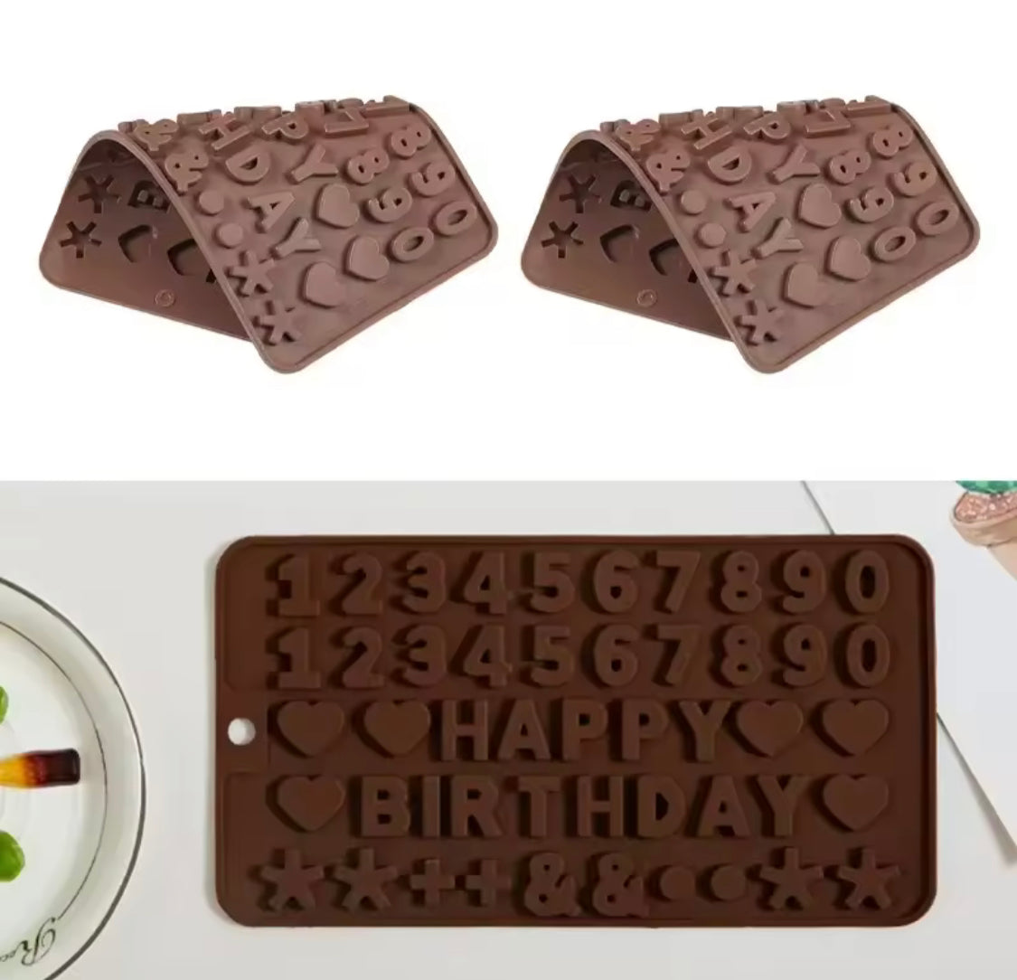 Silicone Birthday Mix Shapes Mold, English Alphanumeric Silicone Chocolate Molds, Cake Decorating Accessories
