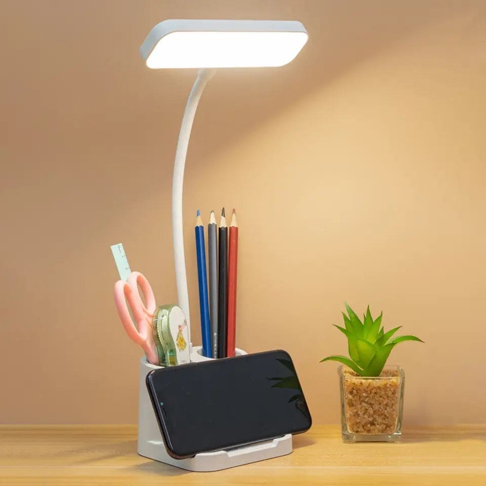 LED Table Lamp With Pen Holder, Long Bright Learning Light, Touch Control Night Light, Rechargeable Study Lamp, 3 Modes Dimming Bedside Light, Adjustable Gooseneck Reading Lamp
