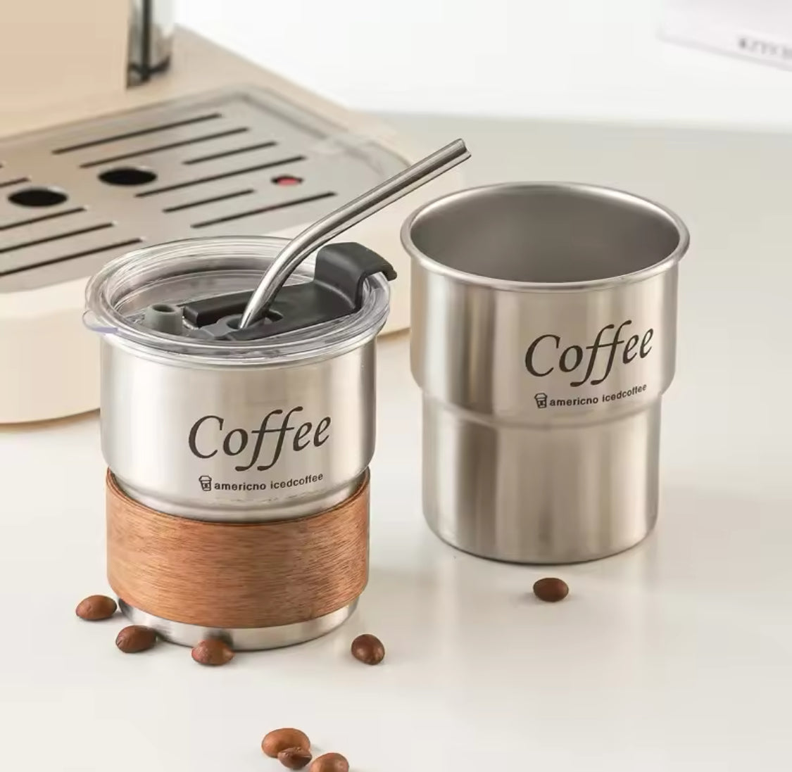 300ml Stainless Steel Insulated Mug With Lid, Multifunction Coffee Cup With Straws, Portable Heat Resistant Coffee Cup For Outdoor Camping