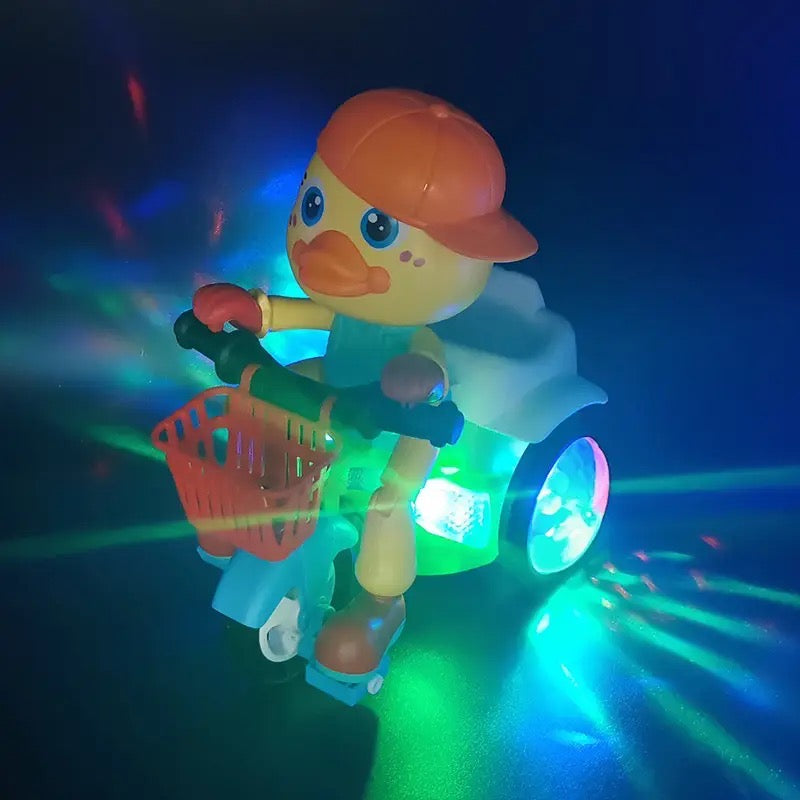 Duck Tricycle Toy, Battery Operated Music Stunt Tricycle, Cartoon Duck Riding Bike, 360 Degree Rotate Lighting Toys for Kids, Kids Lighting Scooter Toy