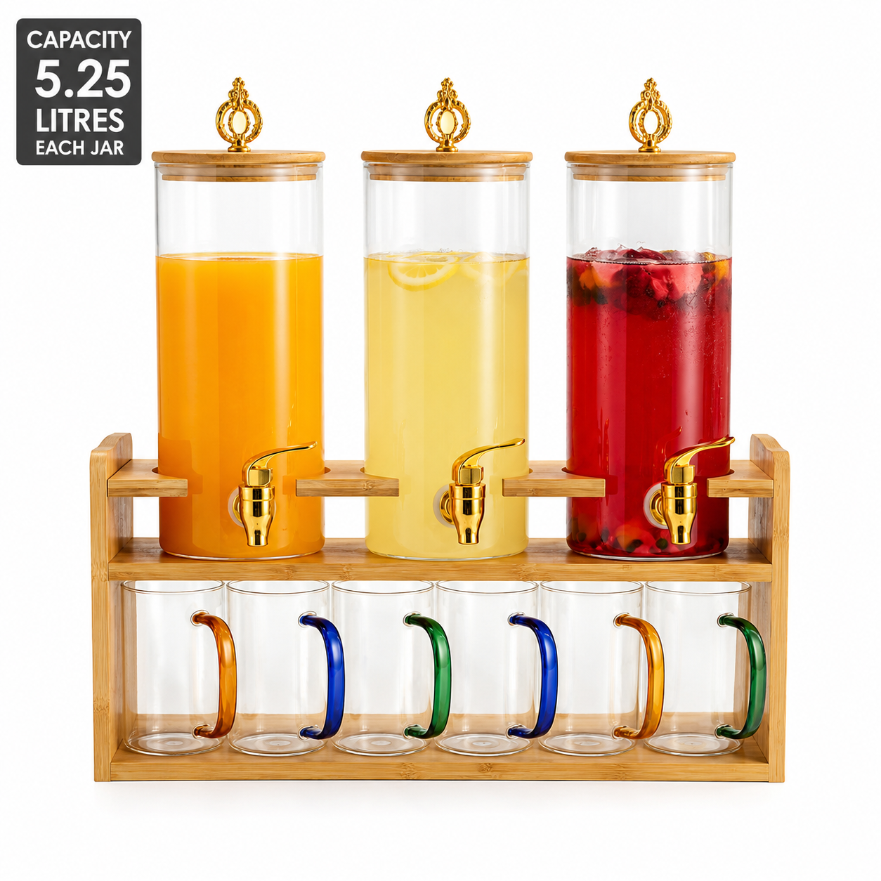 Elegant Beverage Serving Rack with 3 Dispensers, Luxury Juice & Lemonade Serving Station, Beverage Dispenser with 6pcs Cup Set