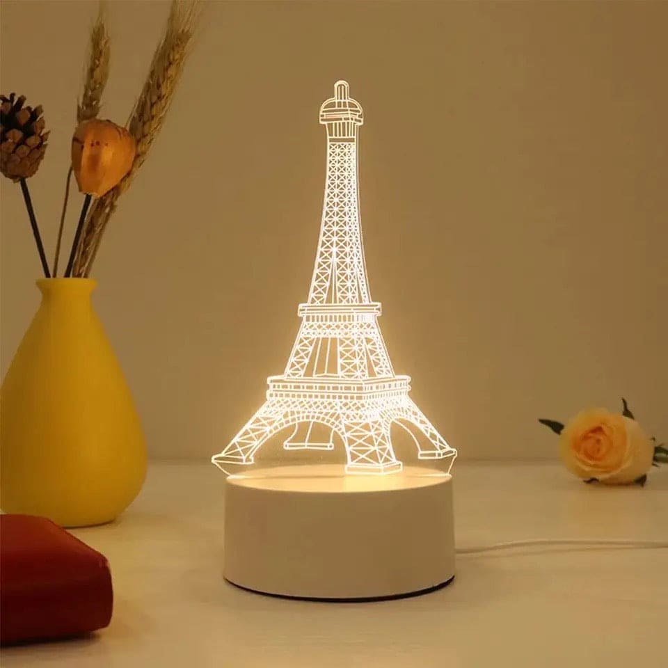 3D Eiffel Tower Lamp, Creative Table Bedside Lamp, Decorative Acrylic LED Night Light, 3D Tower Night Light, Optical Illusion Lamp For Bedroom, Nursery, Living Room, Ambient Light For Home