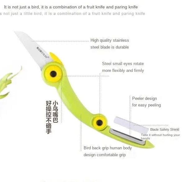 Cartoon Fruit Peeling Knife, Folding Bird Knife With Peelar, Stainless Steel Peeler, Kitchen Vegetable Fruit Cutting Peeling Knife, Multifunctional 2 In 1 Knife