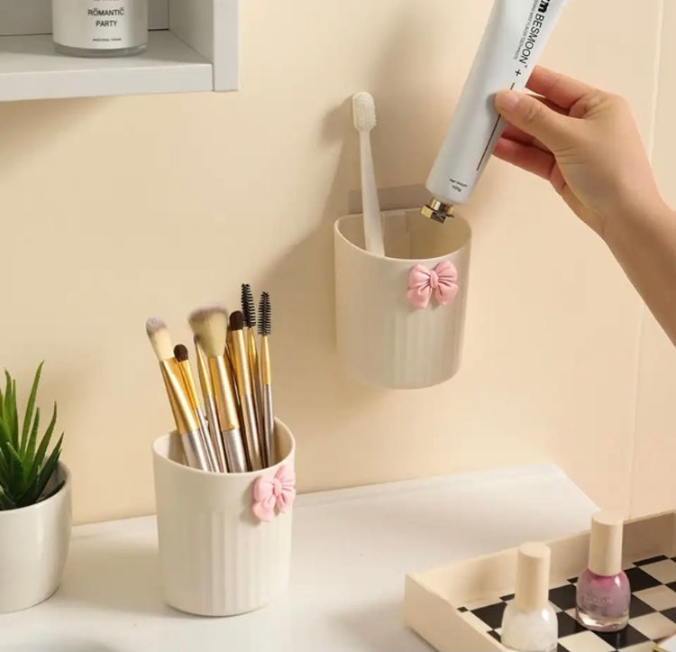 Wall Mounted Kawaii Bow Pen Holder, Wall Hanging Pencil Case, Large Capacity pen Container