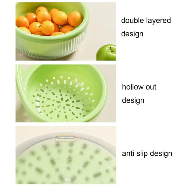 Plastic Kitchen Drain Basket, Double Layer Rice Wash Basket, Colander Set with Bowl Strainer