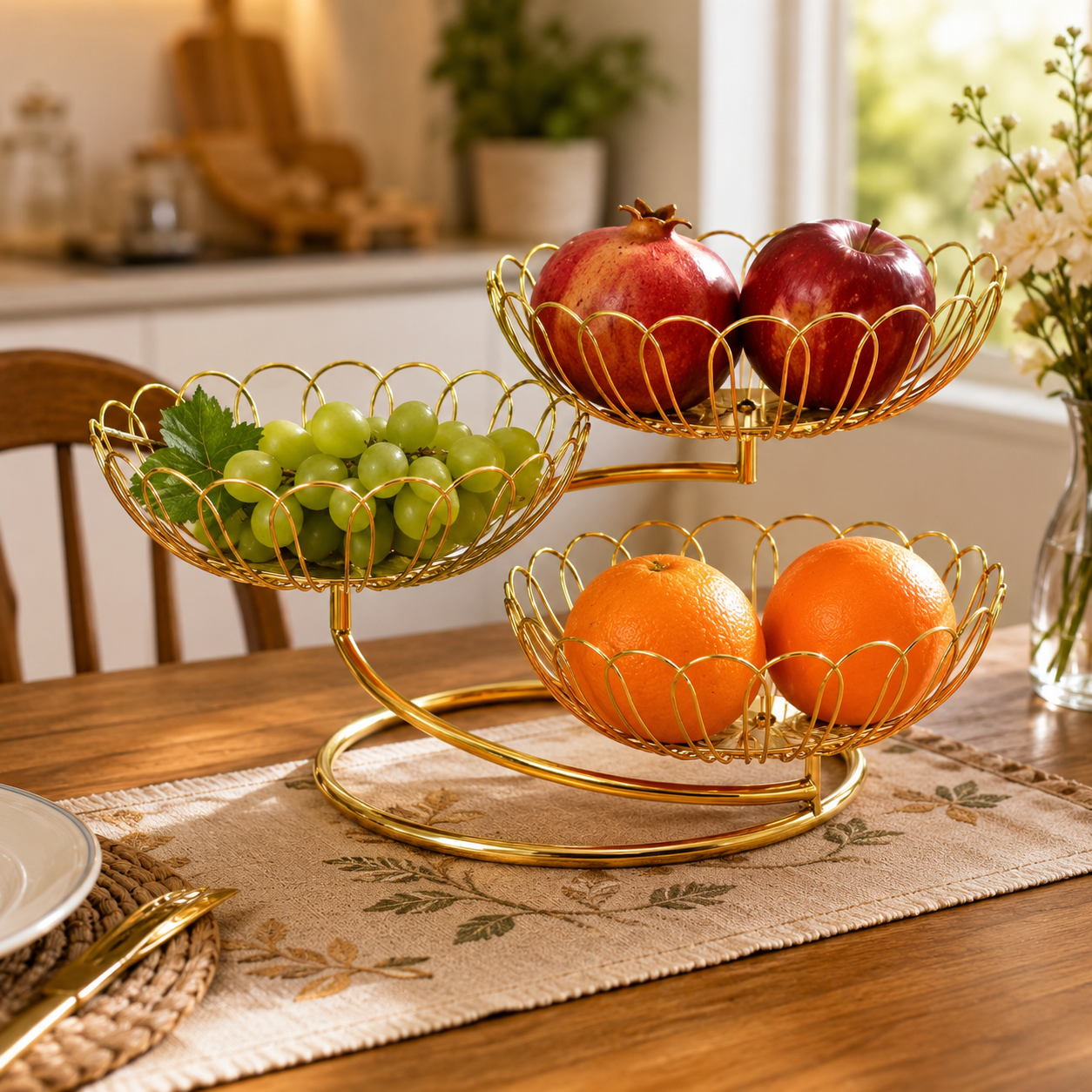 Luxury 3 Tier Gold Fruit Basket, Modern Gold Fruit Display Stand, Gold Metal Countertop Fruit Basket, Modern Wire Fruit Storage Basket