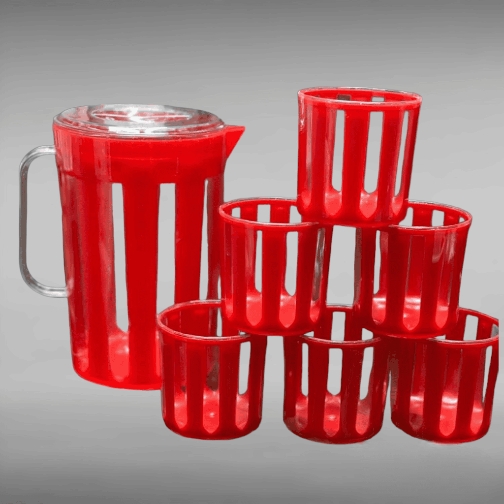 Stripes Jug With Glass, Cold Insulated Water Set, Plastic Water Pitcher, Water Jug With Cups, Durable Plastic Water Jug Glass Set, Large Capacity Sealed Water Jug