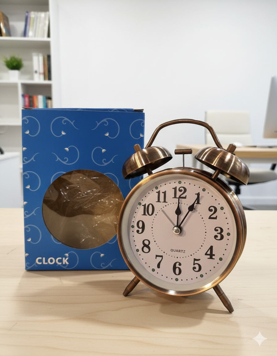 Mini Retro Twin Bell Alarm Clock,
Metal Twin Bell Alarm Clock, Analog Quartz Display Clock, Easy Operate Bedside Analog Small Desk Clock