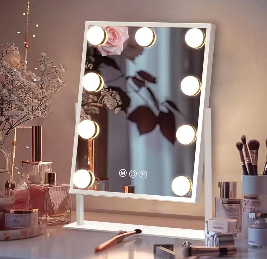 Smart Touch Vanity Mirror with Lights, Vanity Makeup Mirror with 3 Dimmable LED Bulbs, Rotatable Dressing Tabletop Mirror