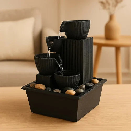 4 Tier Tabletop Decorative Fountain With LED, Electric Water Fountain with Faceted Bowl