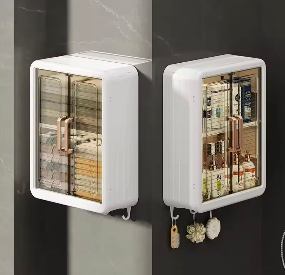 Multilayer Bathroom Storage Cabinet With Hooks, Kitchen Seasoning Storage Shelf, Multipurpose Cabinet with Doors and Shelves, Wall Mounted Cabinet, Home And Living Organizer