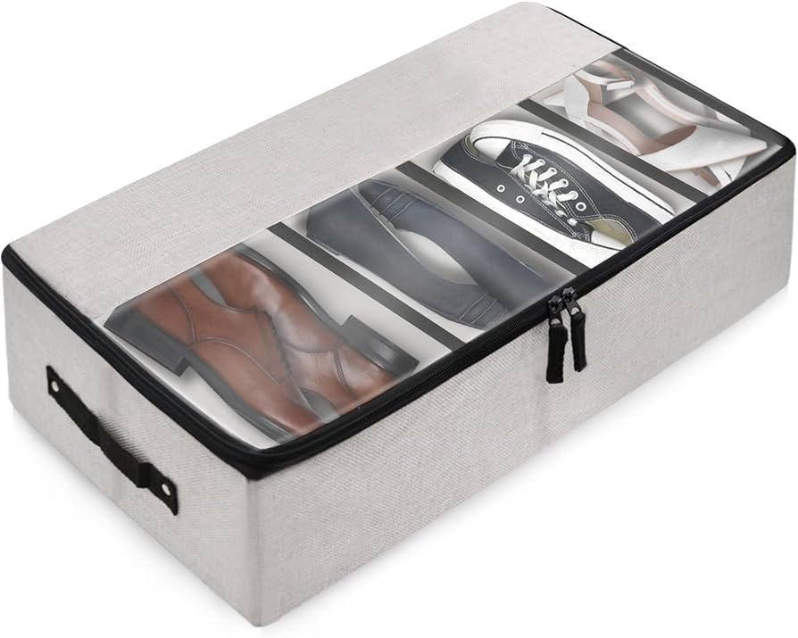 Under Bed Clothes Storage Organizer, Foldable Split Shoe Storage Box, Dost Proof Transparent Shoe Box
