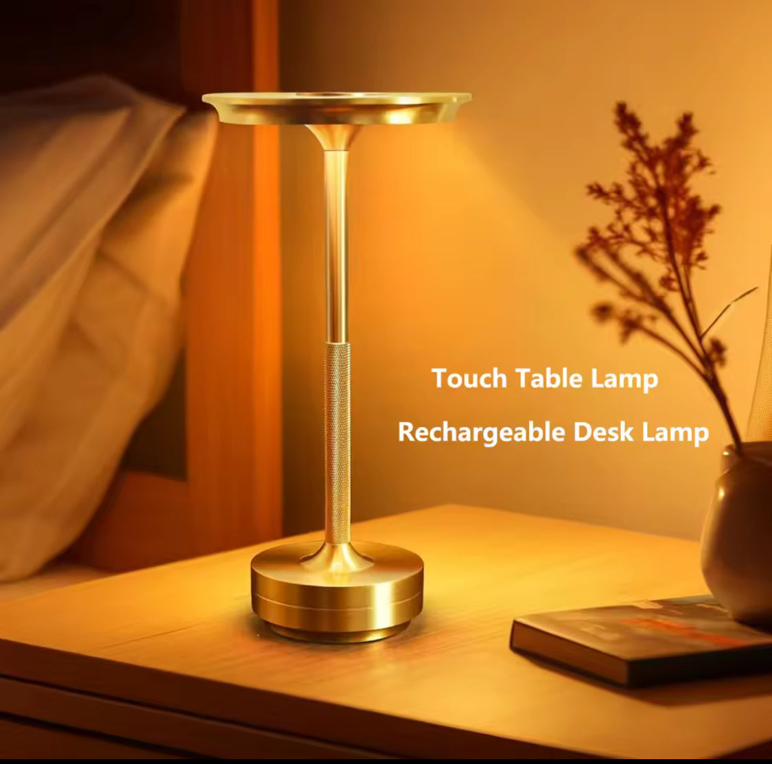 Touch Sensor LED Table Lamp, Portable Bedroom Night Light, USB Rechargeable Lamp, Wireless Reading Lamp