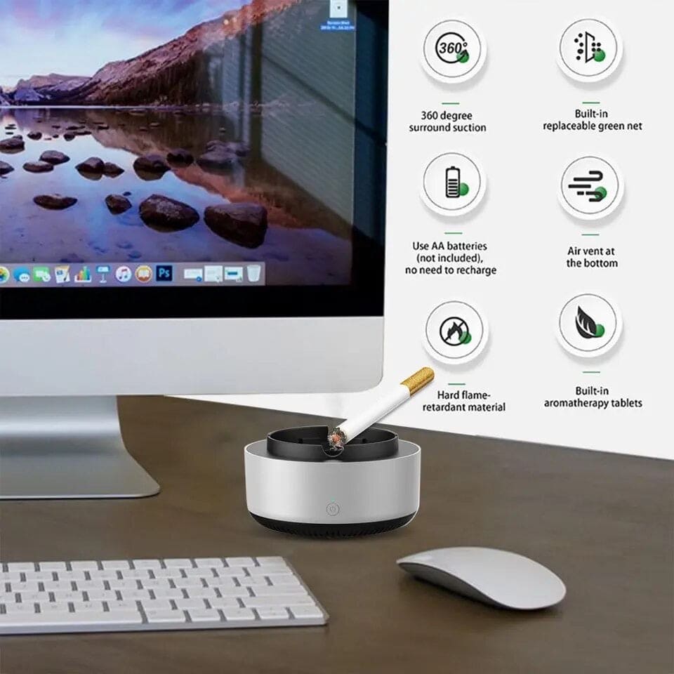 Smart Smoke Ashtray, Smoke Removal Air Purification Ashtray, Automatic Purifier Ashtray, Electronic Intelligent Smoking Gadget, Smoke Suction Ashtray For Home Office And Car, Portable Smoke Grabber for Cigarettes
