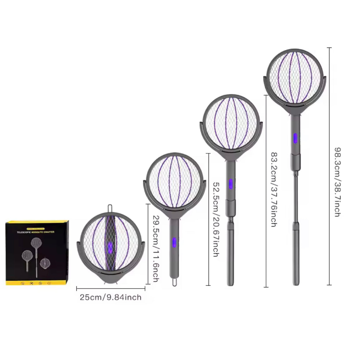 Telescopic Rechargeable Mosquito Swatter Racket, Extendable Head Bug Zapper Racket, Mosquito Trap Lamp, Home Bug Insect Racket, Electric Fly Swatter Racket