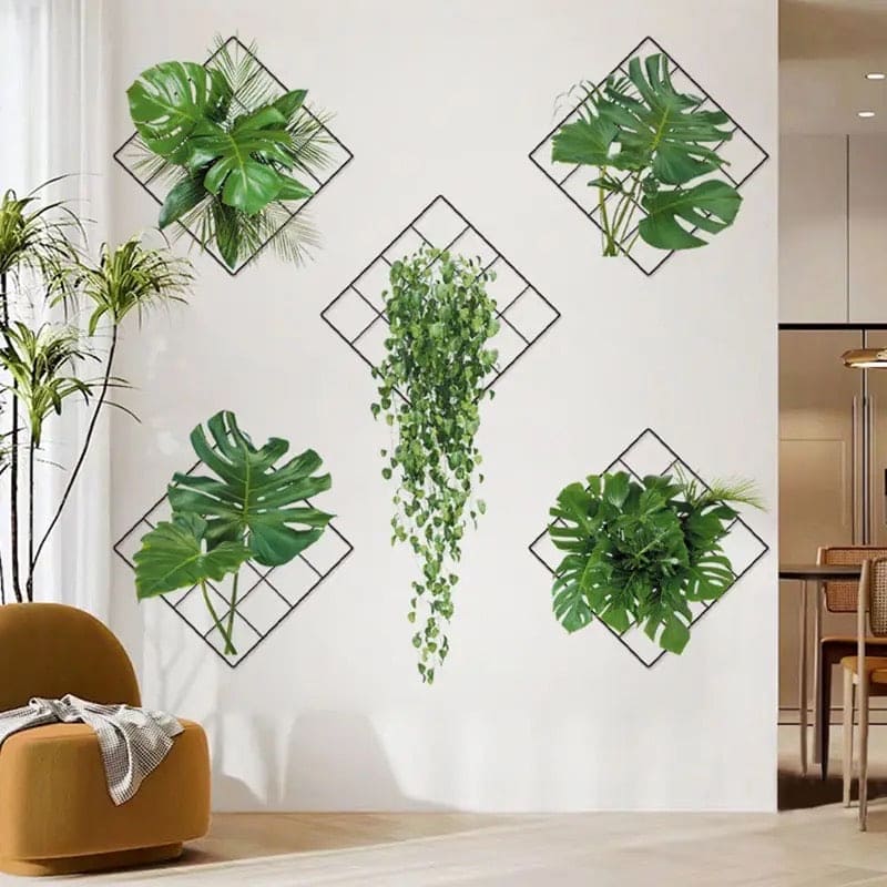 Green Plant Wall Sticker, 3D Artificial Plant Framed Wall Art, Indoor Leaves Wall Frame, Water Proof Affirmation Stickers, Removable DIY Green Leaf Flower Bonsai Wall Sticker, Self-Adhesive Home Decor Art Mural for Bedroom, Living Room, Kitchen, Office