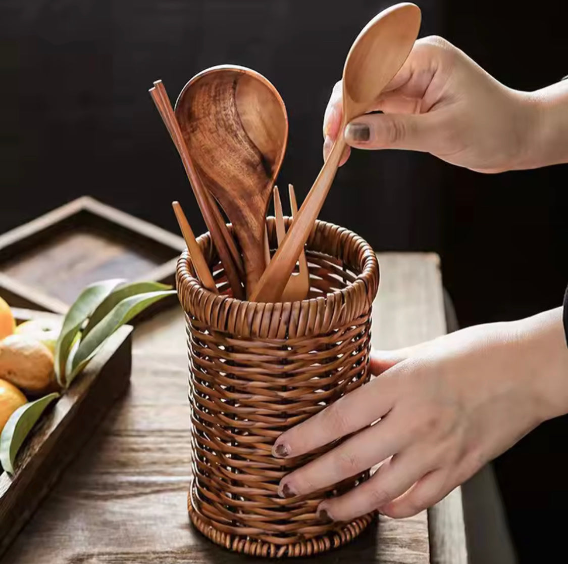 Imitation Rattan Chopstick Holder, Cutlery Utensil Organizer, Spoon Fork Chopsticks Storage Rack, Kitchen Cutlery Storage