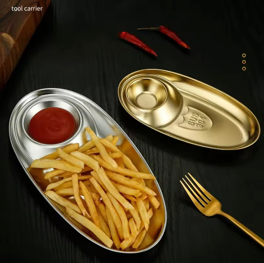 Stainless Steel Snacks Tray, Dumpling Plate Appetizer, Snack Dish Serving Plate, French Fries Dish, Kitchen Gadgets